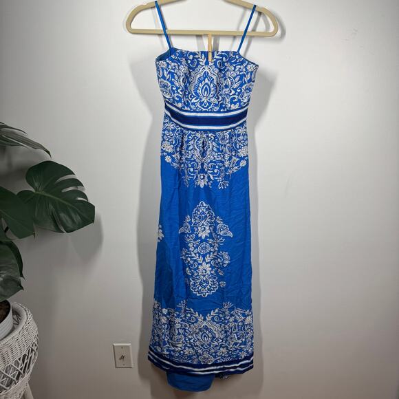 VINEYARD Vines Dress Women 0 Floral Scarf Print Strapless Maxi Dress Boho Formal - Picture 3 of 9